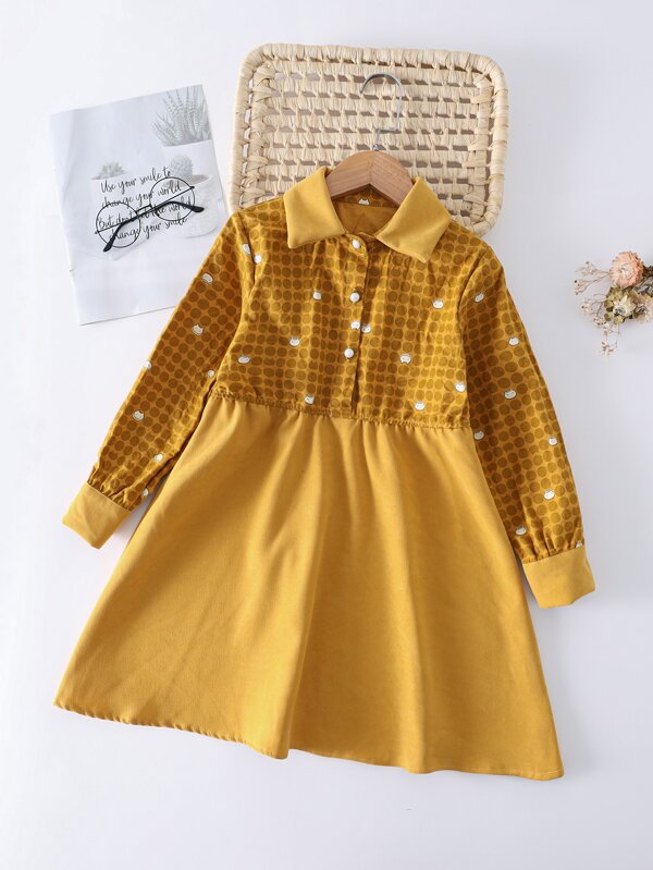 女孩貓和點點圖案半排扣娃娃裙