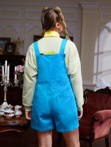 SMYLE Letter Graphic Slant Pocket Overall Romper - Blue - View 2