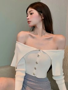 折邊細節短款開衫 - 白色 - 查看 6