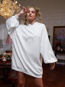 EVIE XU 人像圖案抽繩大碼連帽連衣裙 - 白色 - 查看 2