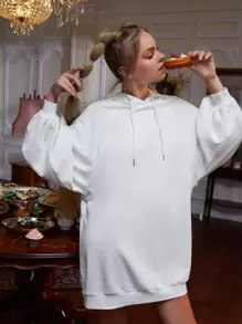 EVIE XU 人像圖案抽繩大碼連帽連衣裙 - 白色 - 查看 3