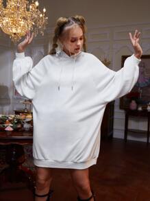 EVIE XU 人像圖案抽繩大碼連帽連衣裙 - 白色 - 查看 4