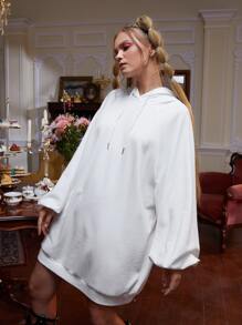 EVIE XU 人像圖案抽繩大碼連帽連衣裙 - 白色 - 查看 5