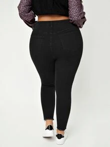 SHEIN SXY Jeans ajustados rotos de talle alto - Negro - Ver 2
