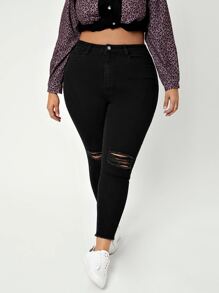 SHEIN SXY Jeans ajustados rotos de talle alto - Negro - Ver 4