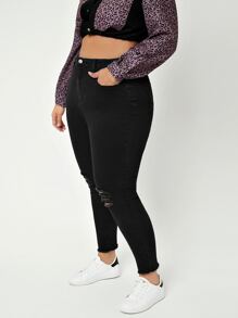 SHEIN SXY Jeans ajustados rotos de talle alto - Negro - Ver 5