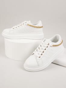 素皮革繫帶鏈條裝飾運動鞋