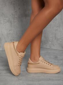 皮革繫帶鏈條裝飾運動鞋