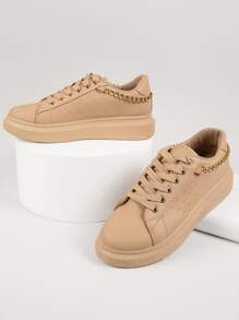 皮革繫帶鏈條裝飾運動鞋