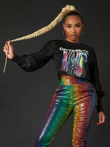 SHEIN Áo thun nữ Lá thư Giải trí - màu đen - Xem 1