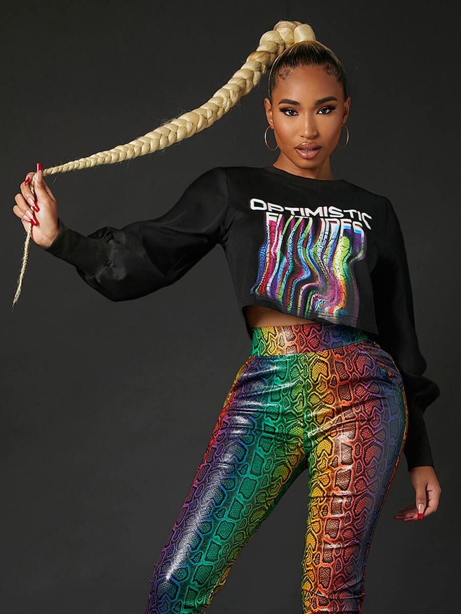 SHEIN Áo thun nữ Lá thư Giải trí - màu đen - Xem 1