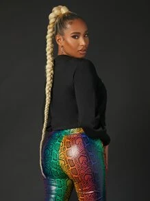 SHEIN Áo thun nữ Lá thư Giải trí - màu đen - Xem 2