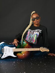 SHEIN Áo thun nữ Lá thư Giải trí - màu đen - Xem 3