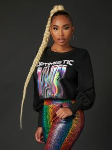 SHEIN Áo thun nữ Lá thư Giải trí - màu đen - Xem 5