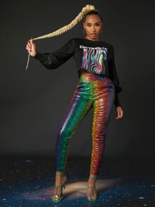 SHEIN Áo thun nữ Lá thư Giải trí - màu đen - Xem 6