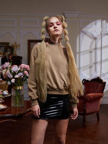 Reanne Wang 交叉圍裹後綁帶落肩袖運動衫 - 摩卡棕 - 查看 4