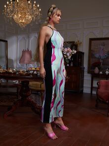 MINOR MIRACLES Graphic Print Lace Up Backless Jumpsuit - Multicolor - View 3