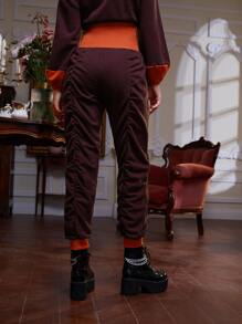 Treyne Pantalones deportivos de talle alto panel en contraste fruncido fruncido - Burdeos - Ver 2