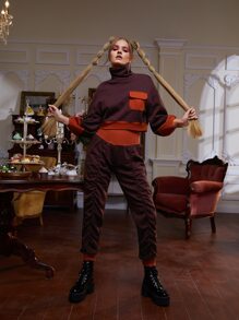 Treyne Pantalones deportivos de talle alto panel en contraste fruncido fruncido - Burdeos - Ver 4