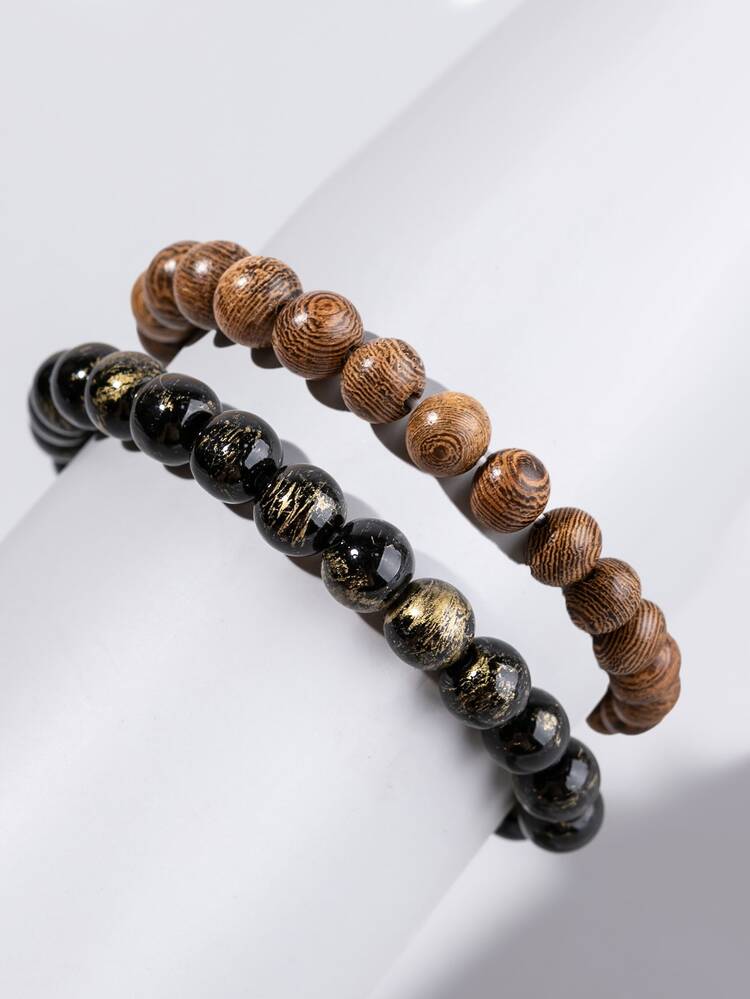 2pcs Men Beaded Bracelet - Multicolor - View 2
