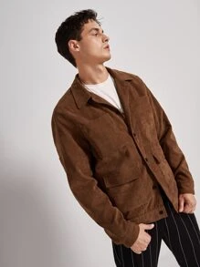 Manfinity 男士前口袋燈芯絨夾克 - 棕色 - 查看 5