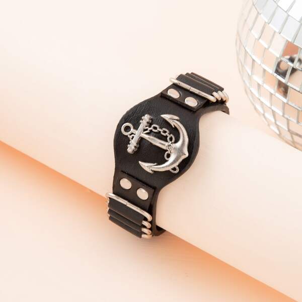 

Men Anchor Decor Bracelet, Black
