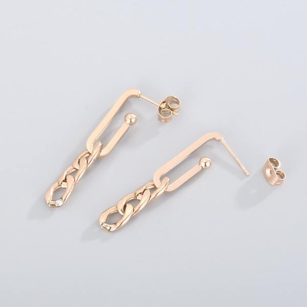 

Men Chain Design Drop Earrings, Rose gold