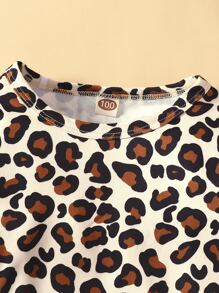 Young Girl Leopard Ruffle Sweatshirt & Knee Patched Leggings - Multicolor - View 3