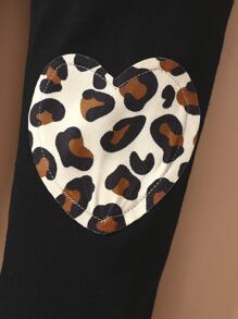 Young Girl Leopard Ruffle Sweatshirt & Knee Patched Leggings - Multicolor - View 4