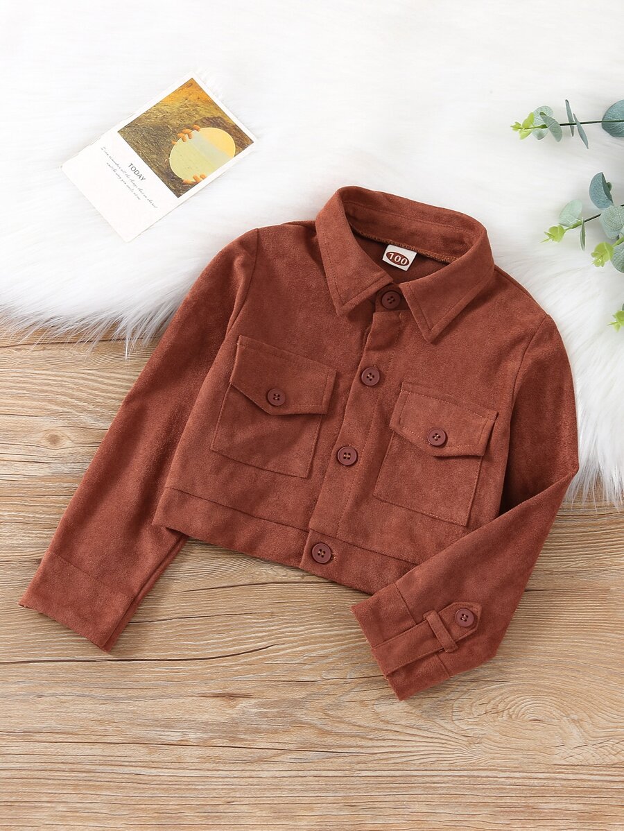 Toddler Girls Flap Pocket Jacket - Rust Brown - View 1