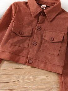 Toddler Girls Flap Pocket Jacket - Rust Brown - View 3