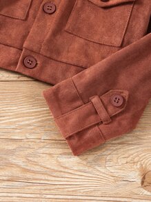 Toddler Girls Flap Pocket Jacket - Rust Brown - View 4