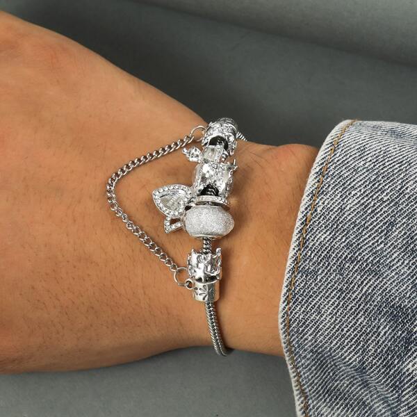 

Men Chain Decor Bracelet, Silver