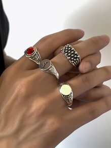 Fashionable and Popular 4pcs Men Simple and Stylish Ring Alloy for Jewelry Gift and for a Stylish Look - Silver - View 6