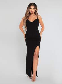 SHEIN SXY Đầm Tách cao màu trơn Gợi cảm - màu đen - Xem 1