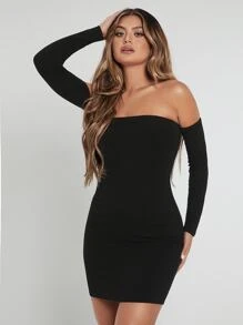 SHEIN SXY Đầm màu trơn Gợi cảm - màu đen - Xem 1