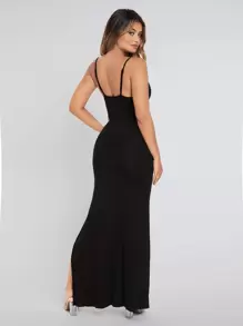 SHEIN SXY Đầm Tách cao màu trơn Gợi cảm - màu đen - Xem 2