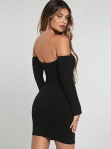 SHEIN SXY Đầm màu trơn Gợi cảm - màu đen - Xem 2