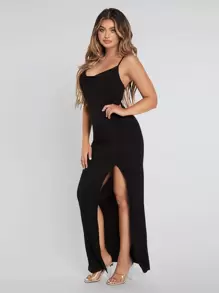 SHEIN SXY Đầm Tách cao màu trơn Gợi cảm - màu đen - Xem 3