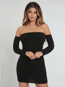 SHEIN SXY Đầm màu trơn Gợi cảm - màu đen - Xem 5