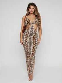 SHEIN SXY 前打結蛇紋連衣裙 - 彩色 - 查看 1