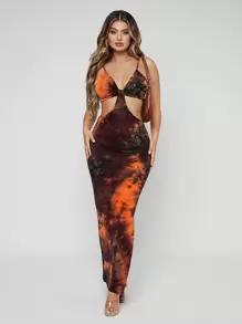 SHEIN SXY 前打結紮染緊身連衣裙 - 彩色 - 查看 1