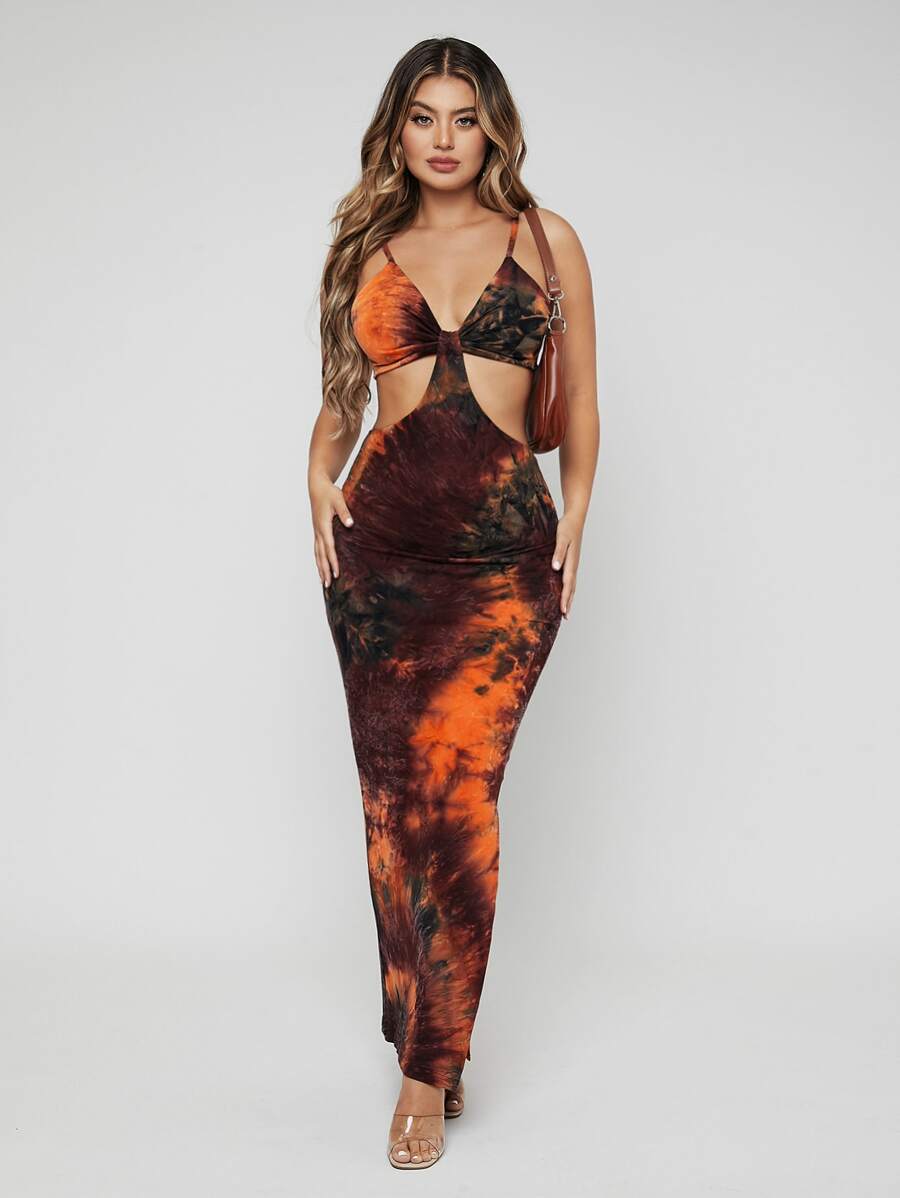 SHEIN SXY 前打結紮染緊身連衣裙 - 彩色 - 查看 1