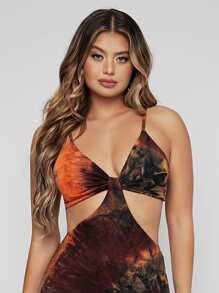 SHEIN SXY 前打結紮染緊身連衣裙 - 彩色 - 查看 3