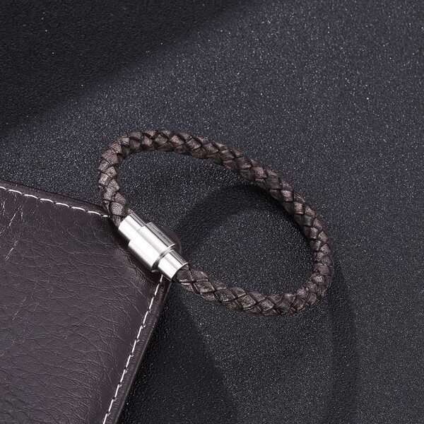 

Men Magnetic Clasp Woven Bracelet, Coffee brown