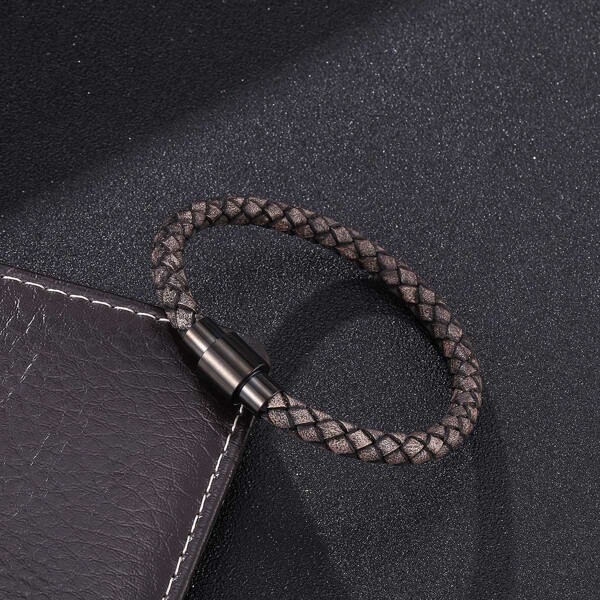 

Men PU Leather Braided Bracelet, Grey