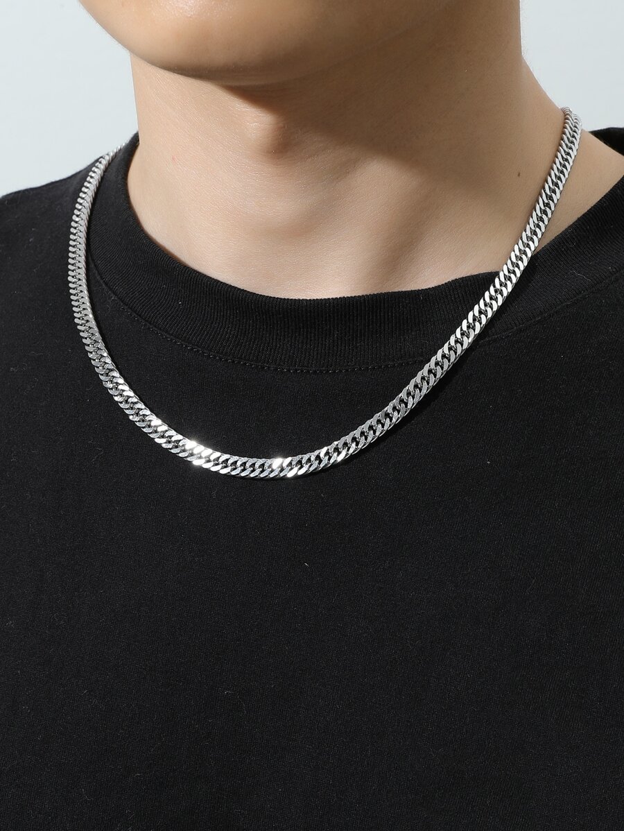 Thời trang và phổ biến 1 vòng cổ dây chuyền nam tối giản, trang sức bằng thép không gỉ để làm quà tặng trang sức và cho vẻ ngoài sành điệu - Bạc - Xem 1