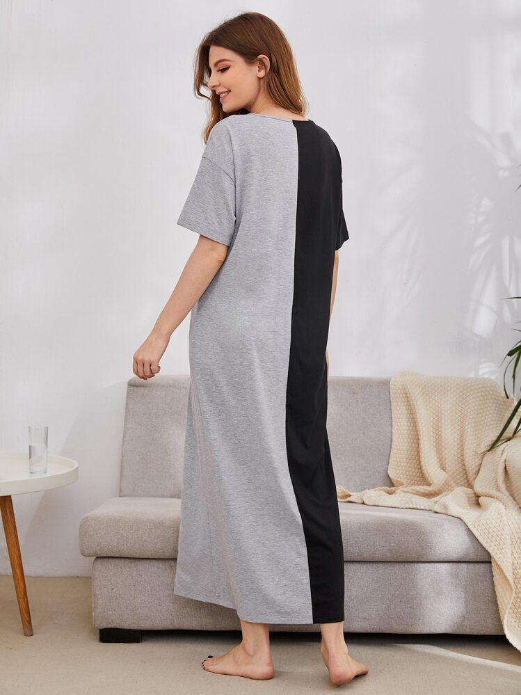 SHEIN Unity Färgblock Brev Enkel Nattklänning & Natt Tshirt - Multifärgad - Visa 3