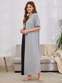 SHEIN Unity 落肩袖字母圖案拼接睡裙 - 彩色 - 查看 4