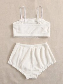 Rabbit Embroidered 3D Patched Flannel PJ Set / Pajama Set White Set, Fall Winter Clothes - White - View 2